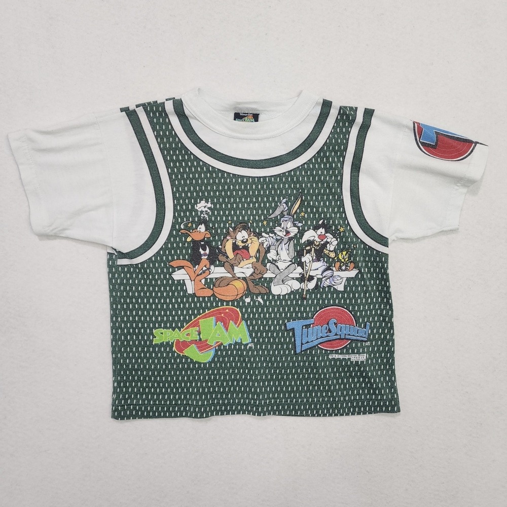 Vintage Space Jam Tune Squad Warner Bros T-Shirt Kids L Green White Basketball